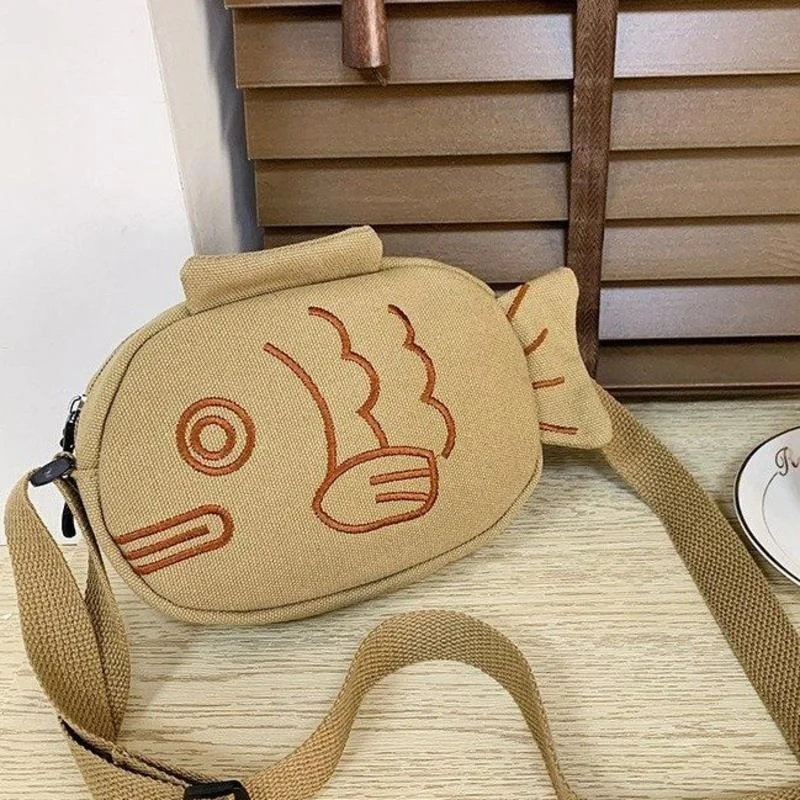 Armas Lõuend Messenger Bag Jaapani Stiilis Tikandid Kala Kuju Portable Lukuga Väike Rahakotid Käekotid Mini Crossbody Kott Pilt 0