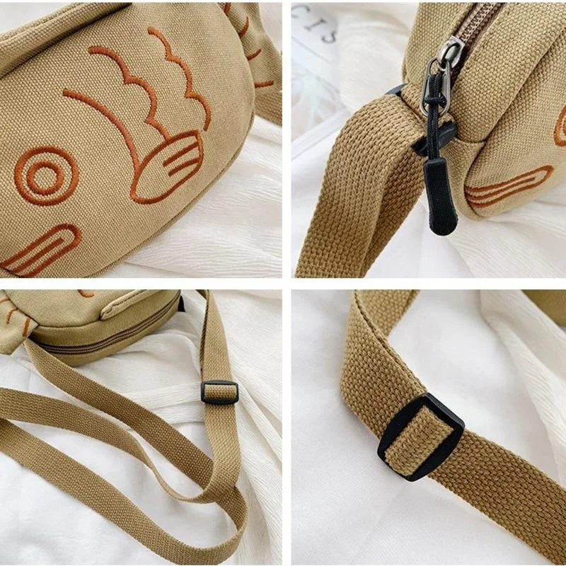 Armas Lõuend Messenger Bag Jaapani Stiilis Tikandid Kala Kuju Portable Lukuga Väike Rahakotid Käekotid Mini Crossbody Kott Pilt 1