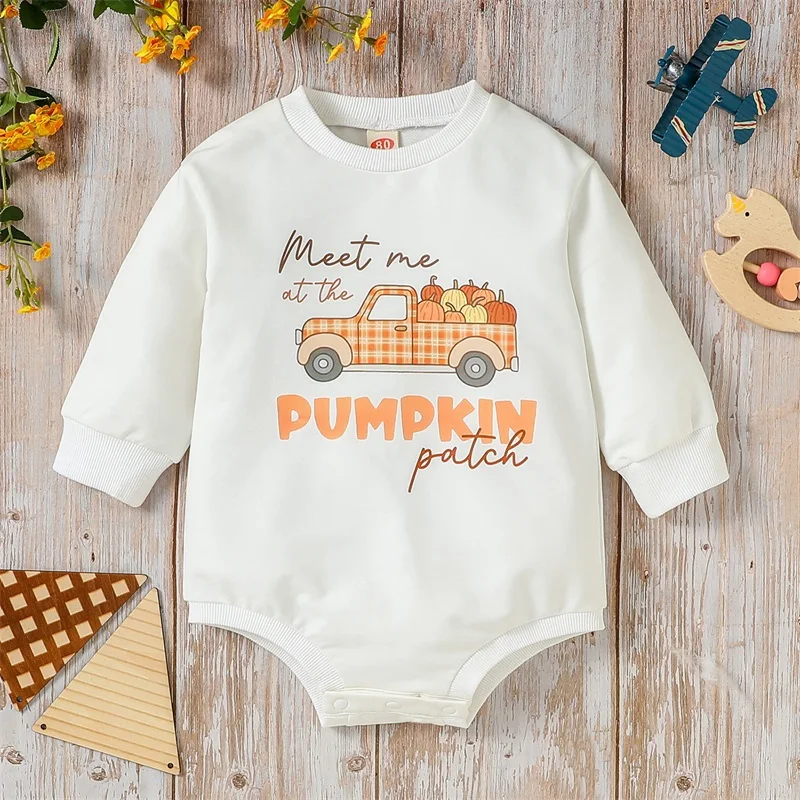 Baby Tüdrukud, Pikk Varrukas Sipukad Imiku Halloween Pumpkin Prindi ümber Kaela Bodysuit Vastsündinud Jumpsuits Talvel Pilt 2