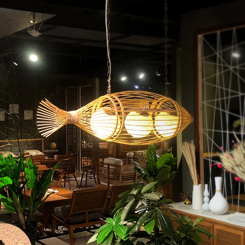 Jaapani bambusest kala-kujuline lühter, Hiina Zen loovus, isikupära hotell restoran lamp, art hotel club dekoratiivsed Pilt 0