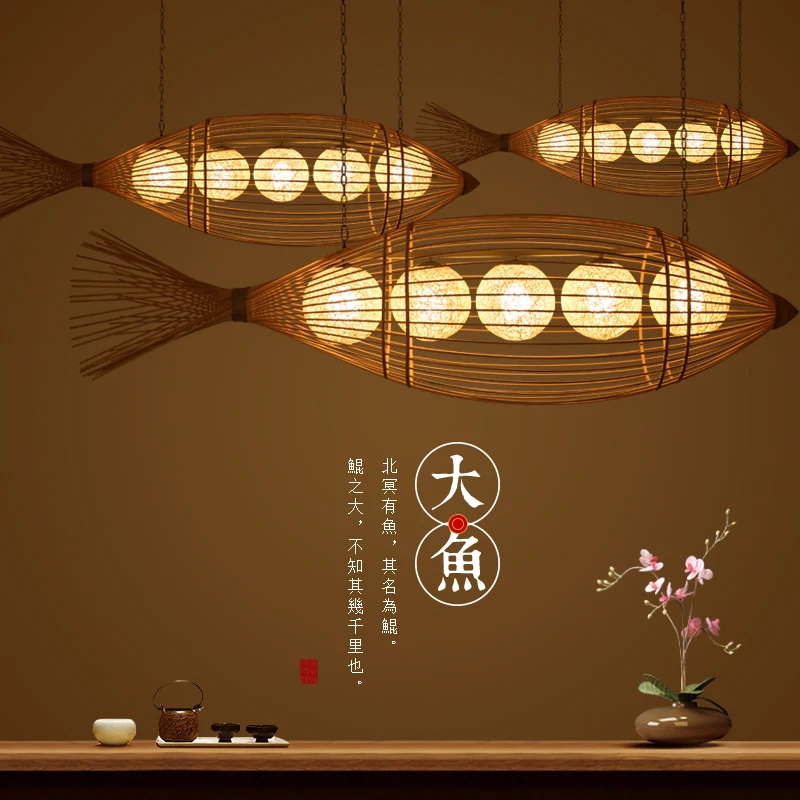 Jaapani bambusest kala-kujuline lühter, Hiina Zen loovus, isikupära hotell restoran lamp, art hotel club dekoratiivsed Pilt 1