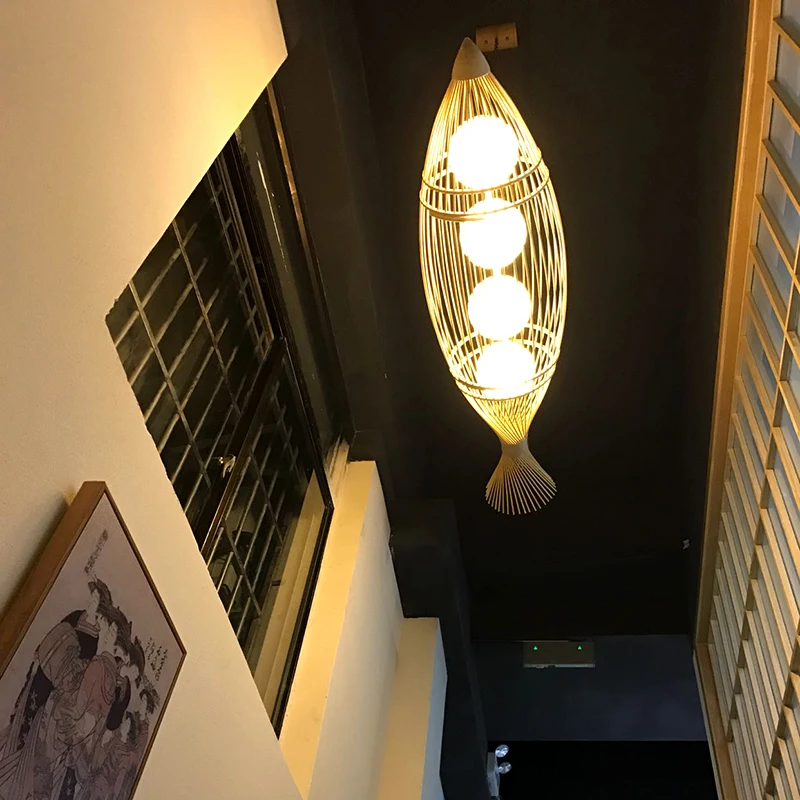 Jaapani bambusest kala-kujuline lühter, Hiina Zen loovus, isikupära hotell restoran lamp, art hotel club dekoratiivsed Pilt 2