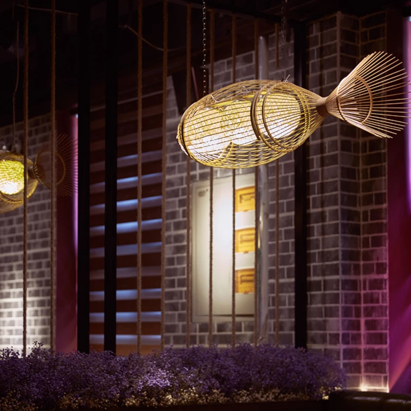 Jaapani bambusest kala-kujuline lühter, Hiina Zen loovus, isikupära hotell restoran lamp, art hotel club dekoratiivsed Pilt 3
