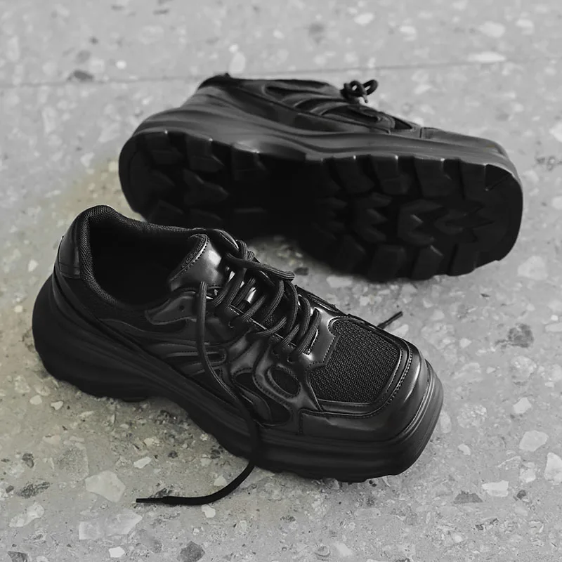 Korea stiilis meeste mood hingav platvorm kingad brändi disainer square varba kinga tänava stiilis tossud must stiilne jalatsid Pilt 0