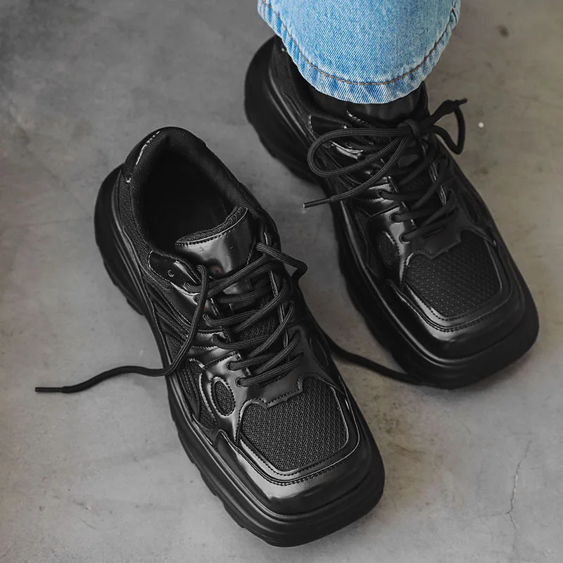 Korea stiilis meeste mood hingav platvorm kingad brändi disainer square varba kinga tänava stiilis tossud must stiilne jalatsid Pilt 1