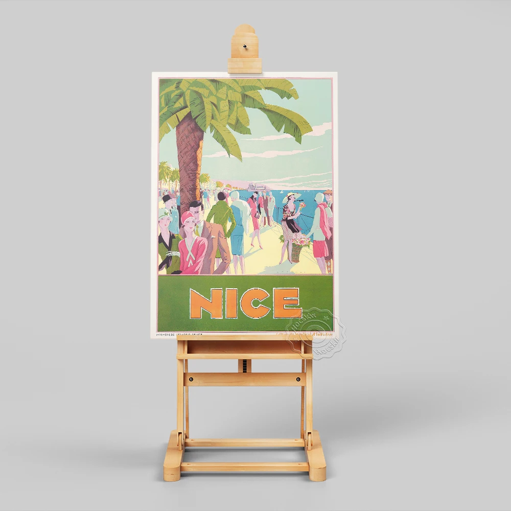 Nizza On Prantsuse Riviera Reisi Plakat, Maailma Turism Mereäärne Maastik Rahvahulgad Lõuendile Maali, Vintage Art Home Decor Suveniiride Idee Pilt 1