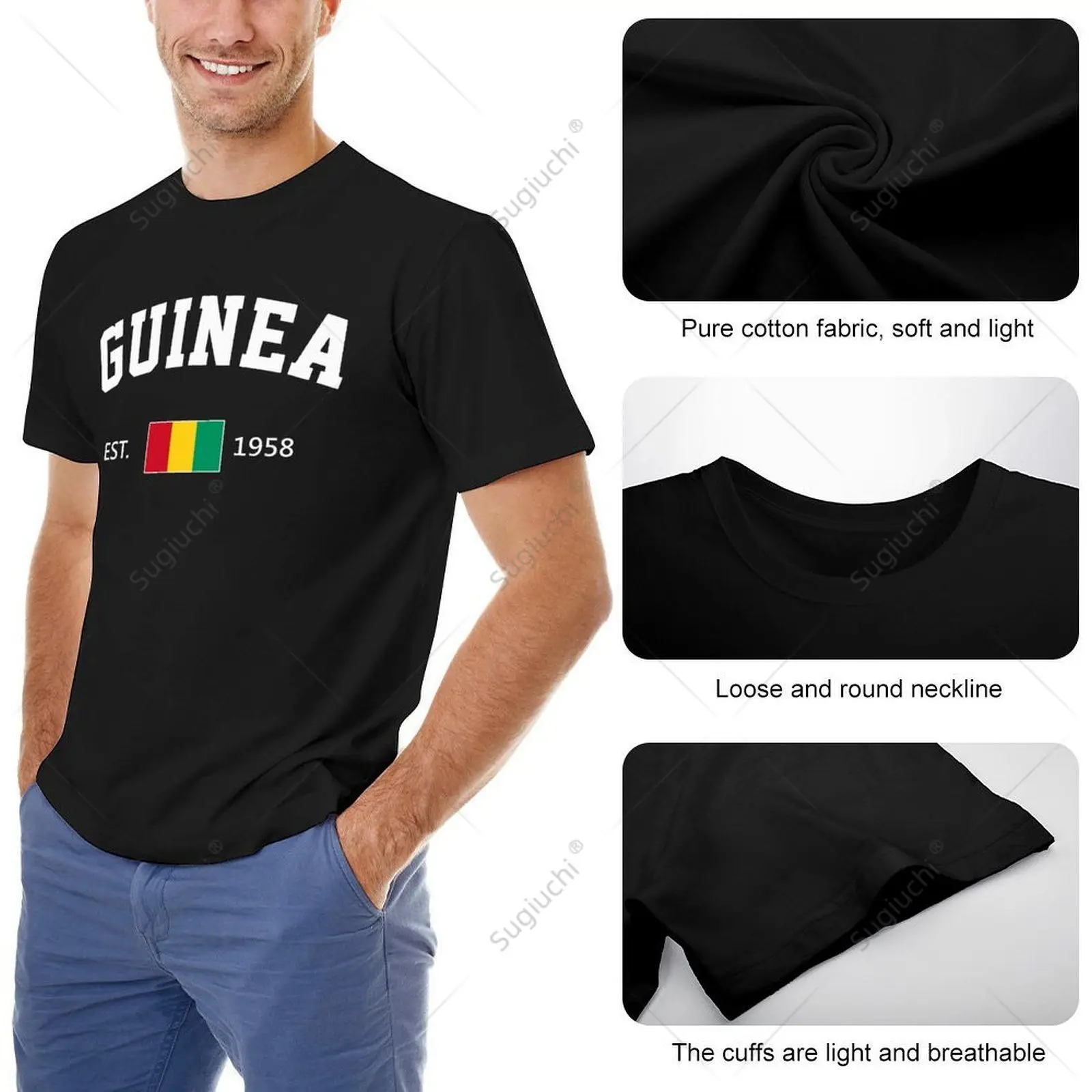 Unisex Meeste Guinea EST.1958. Aasta Iseseisvuspäeva Tshirt Tees T-Särgid Naistele, Poistele 100% Puuvillast T-Särk Pilt 4
